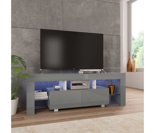 Mueble de TV con luces LED gris brillante 130x35x45 cm