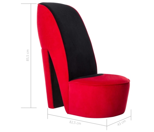 Sillón con forma de zapato de tacón terciopelo rojo