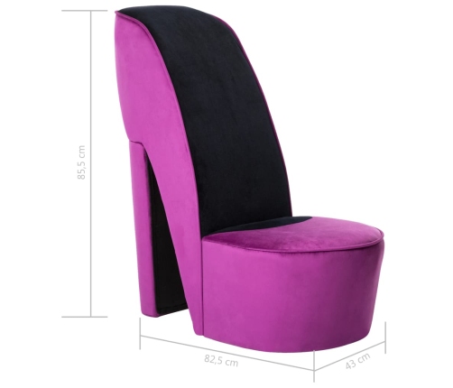 Sillón con forma de zapato de tacón terciopelo morado