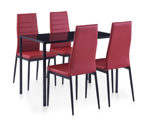 Conjunto de mesa y sillas de comedor 5 piezas color vino tinto