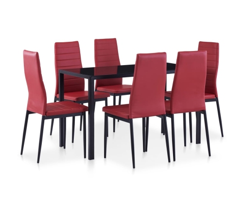 Conjunto de mesa y sillas de comedor 7 piezas color vino tinto