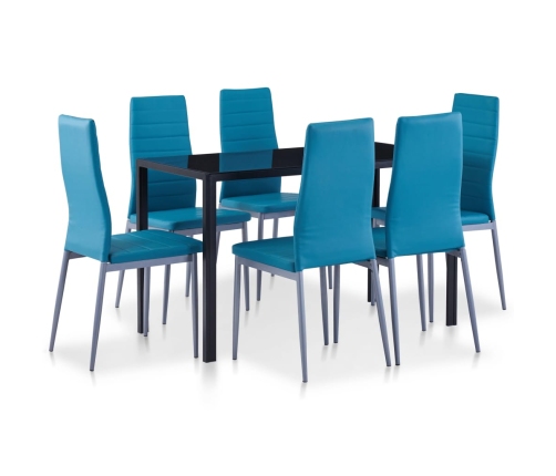 Conjunto de mesa y sillas de comedor 7 piezas azul