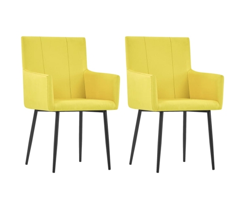 Sillas de comedor con reposabrazos 2 unidades tela amarillo