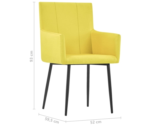 Sillas de comedor con reposabrazos 2 unidades tela amarillo