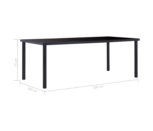 Mesa de comedor de vidrio templado negro 200x100x75 cm