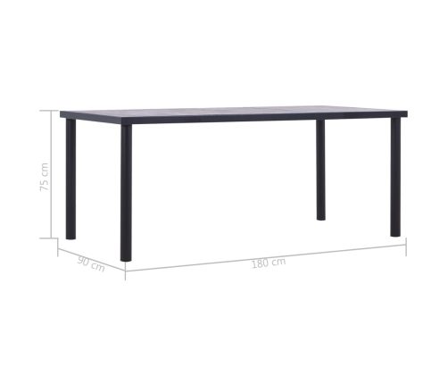 Mesa de comedor de MDF negro y gris hormigón 180x90x75 cm