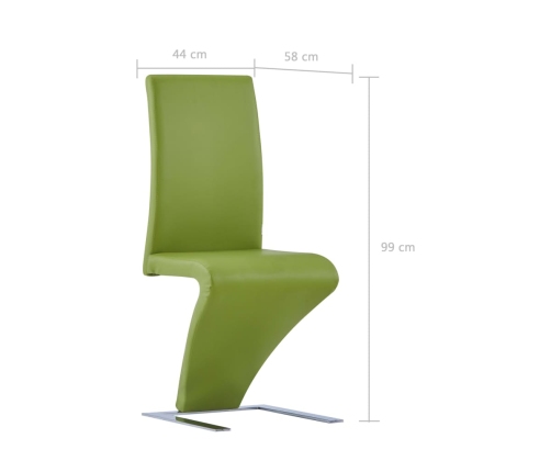 Sillas de comedor forma de zigzag 2 uds cuero sintético verde