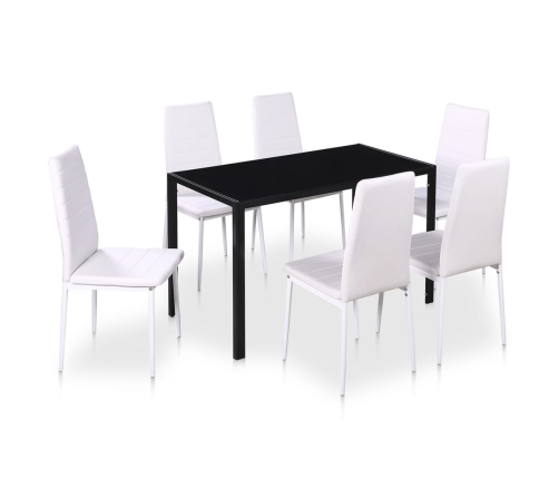 Juego de mesa de comedor de 7 piezas en blanco y negro