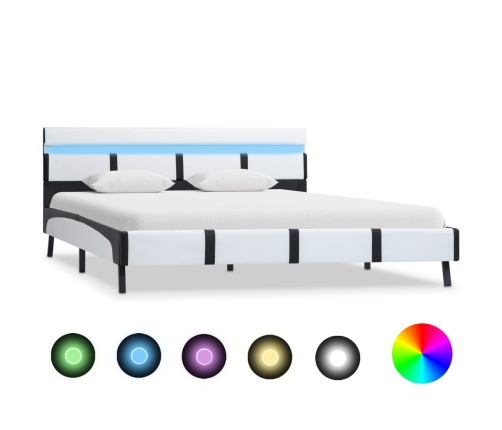 vidaXL Estructura de cama con LED cuero sintético blanco 140x200 cm