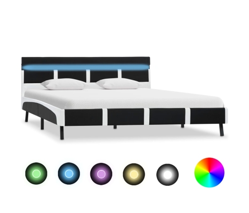 vidaXL Estructura de cama LED cabecero cuero sintético negro 140x200cm