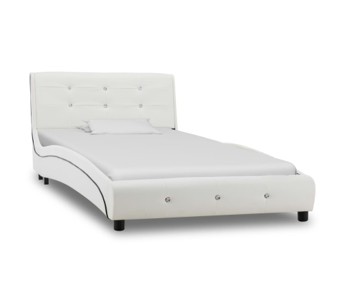 Estructura de cama sin colchón cuero sintético blanco 90x200 cm