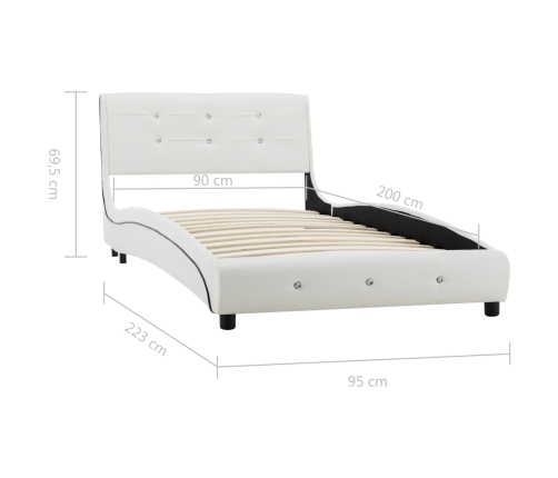 vidaXL Estructura de cama de cuero sintético blanco 90x200 cm