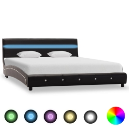 Estructura de cama con LED sin colchón cuero negro 140x200 cm