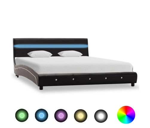 Estructura de cama con LED sin colchón cuero negro 140x200 cm