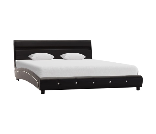 Estructura de cama con LED sin colchón cuero negro 140x200 cm