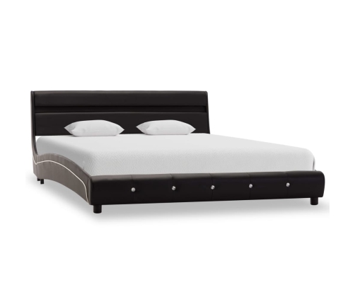 Estructura de cama con LED sin colchón cuero negro 140x200 cm