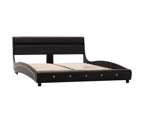 Estructura de cama con LED sin colchón cuero negro 140x200 cm