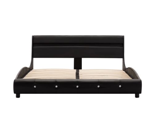 Estructura de cama con LED sin colchón cuero negro 140x200 cm