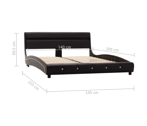 Estructura de cama con LED sin colchón cuero negro 140x200 cm