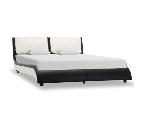 vidaXL Estructura de cama cuero sintético negro y blanco 140x200 cm