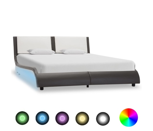 vidaXL Estructura cama con LED cuero sintético gris blanco 140x200 cm