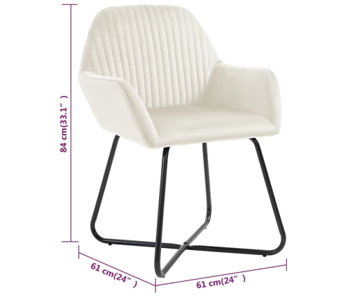 Sillas de comedor 2 unidades terciopelo crema