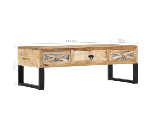 Mesa de centro de madera maciza de mango 110x50x38 cm