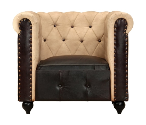 Sillón Chesterfield de cuero auténtico marrón