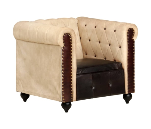 Sillón Chesterfield de cuero auténtico marrón