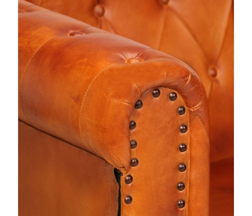 Sillón Chesterfield de cuero auténtico marrón canela