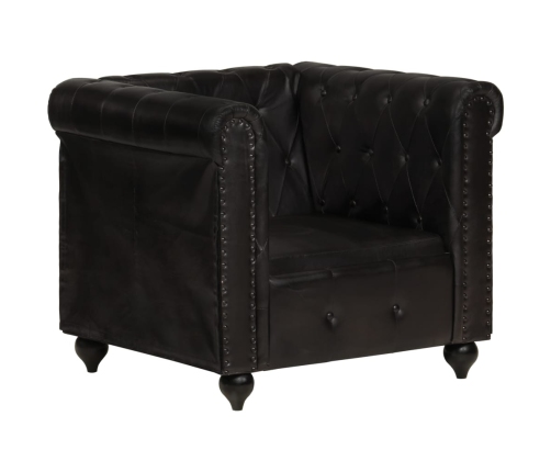 Sillón Chesterfield de cuero auténtico negro