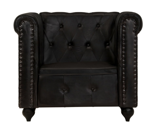 Sillón Chesterfield de cuero auténtico negro