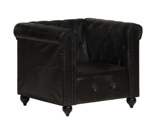 Sillón Chesterfield de cuero auténtico negro