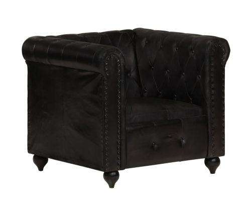 Sillón Chesterfield de cuero auténtico negro