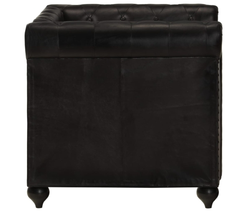 Sillón Chesterfield de cuero auténtico negro