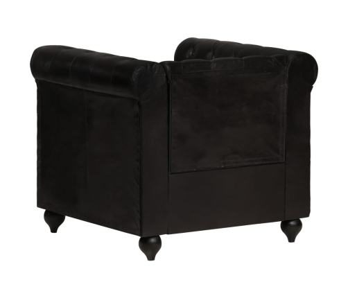 Sillón Chesterfield de cuero auténtico negro