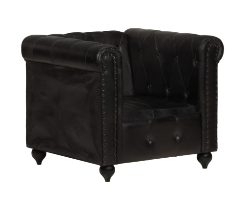 Sillón Chesterfield de cuero auténtico negro