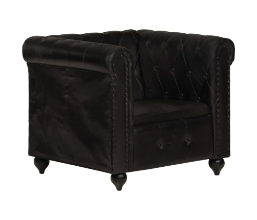 Sillón Chesterfield de cuero auténtico negro