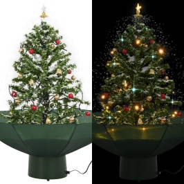 Árbol de Navidad con nieve con base en paraguas verde 75 cm