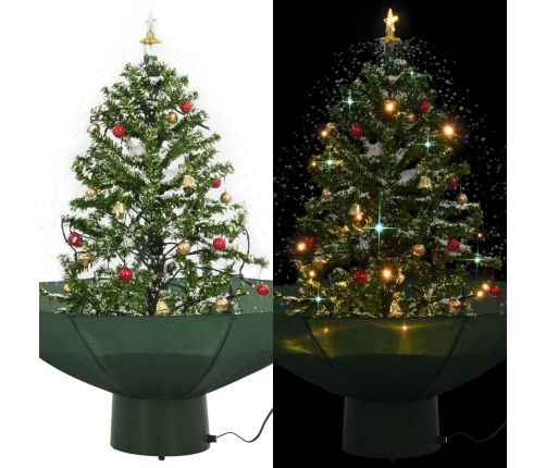 Árbol de Navidad con nieve con base en paraguas verde 75 cm