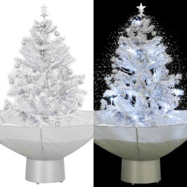 Árbol de Navidad con nieve con base en paraguas blanco 75 cm