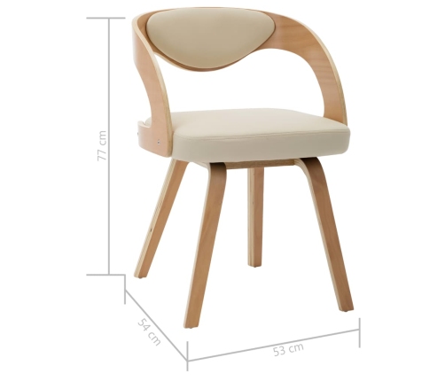 Sillas de comedor 2 uds madera curvada y cuero sintético crema