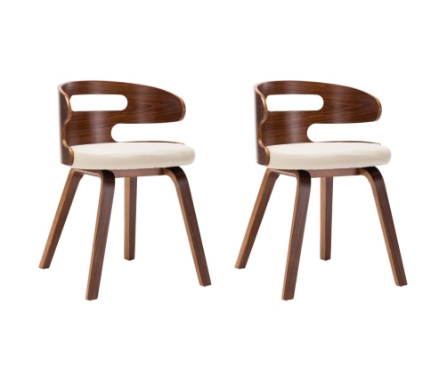 Sillas de comedor 2 uds madera curvada y cuero sintético crema