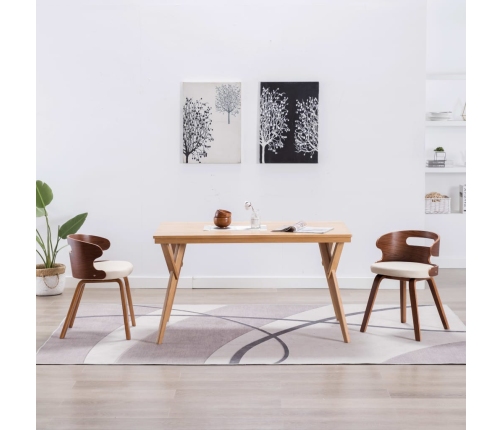 Sillas de comedor 2 uds madera curvada y cuero sintético crema