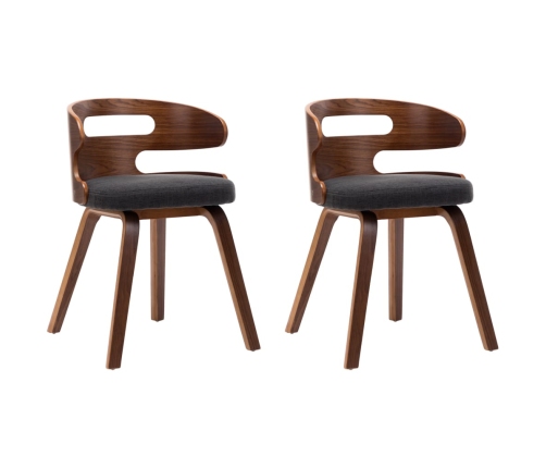 Sillas de comedor 2 unidades madera curvada y tela gris oscuro