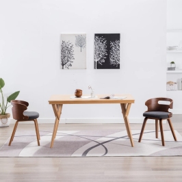 Sillas de comedor 2 unidades madera curvada y tela gris oscuro