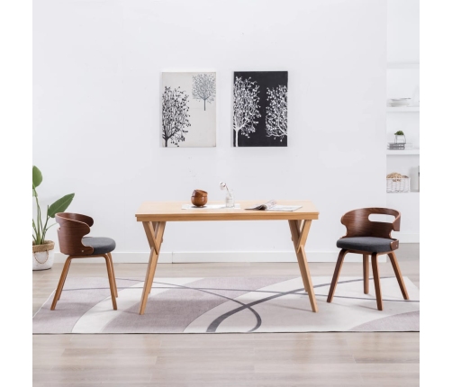 Sillas de comedor 2 unidades madera curvada y tela gris oscuro