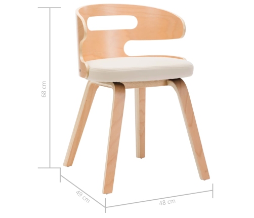 Sillas de comedor 2 uds madera curvada y cuero sintético crema