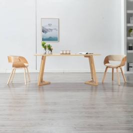 Silla de comedor madera curvada y cuero sintético crema