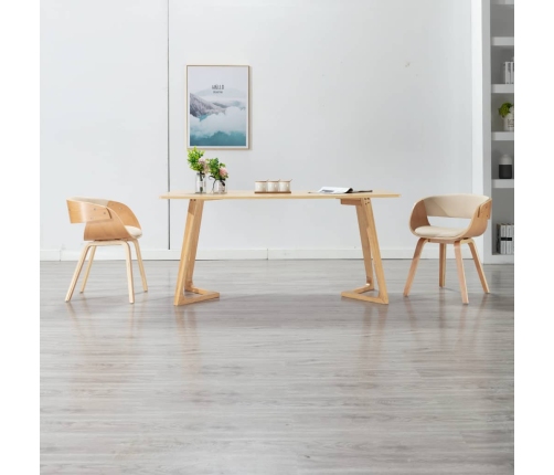 Silla de comedor madera curvada y cuero sintético crema